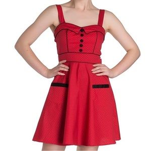 Hell Bunny Vanity Red With Black Polka Dot Mini Dress 2X